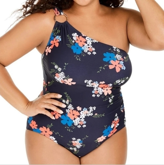 NWT Michael Kors New Navy One Shoulder Underwire One Piece Swimsuit 22W * - Picture 1 of 13